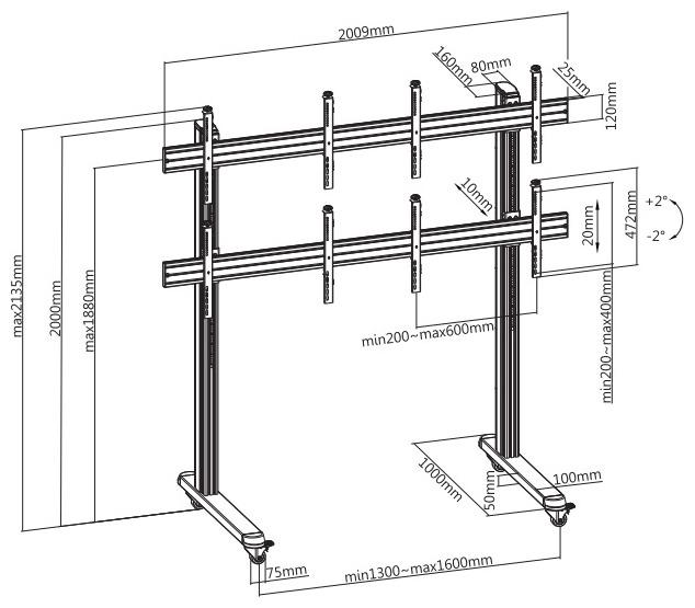 Мобильная стойка Wize Pro [VWM2X2-55] для видеостены 2х2 из дисплеев 45"-55"